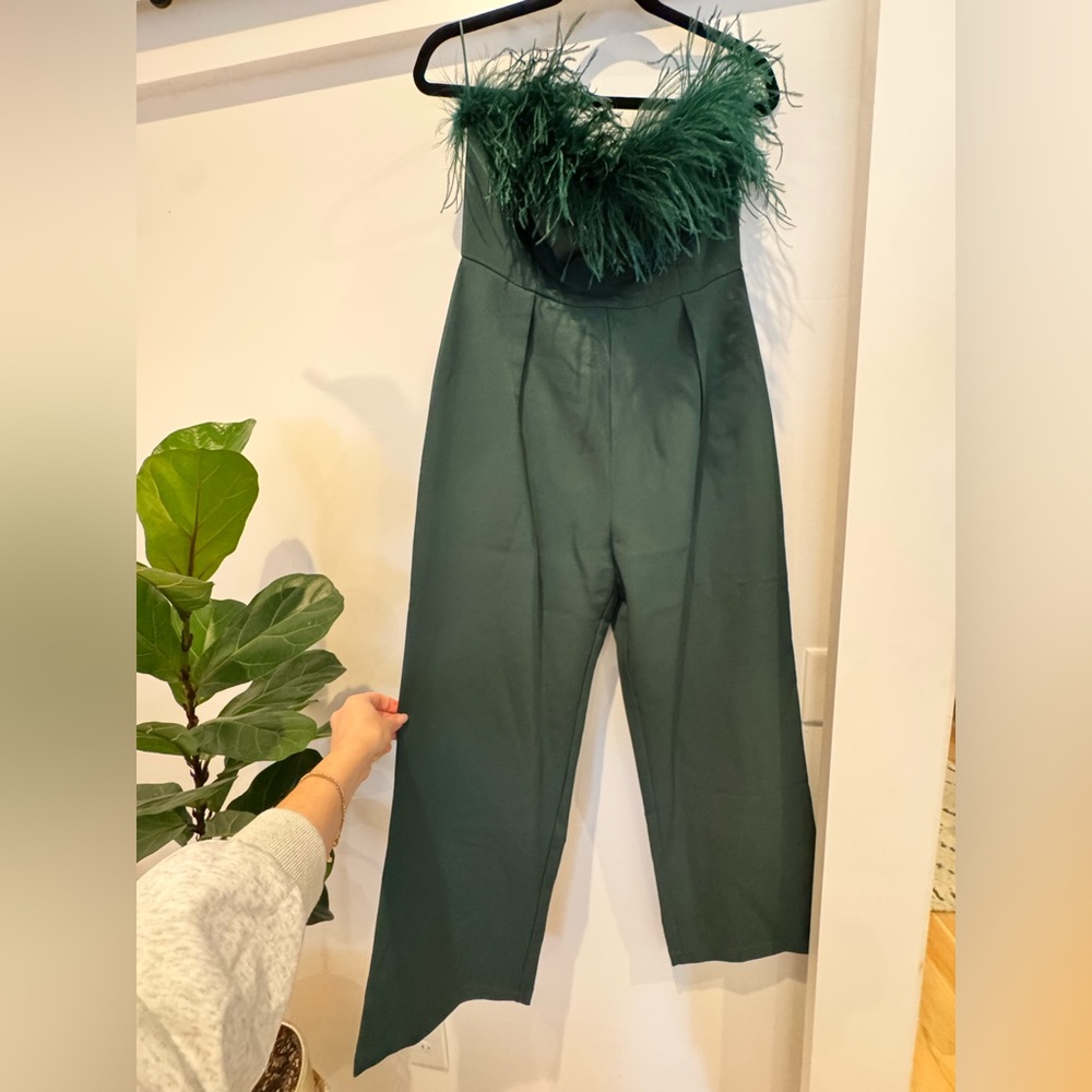 LenaStrapless Feather Trim Jumpsuit - Picture 2 of 2